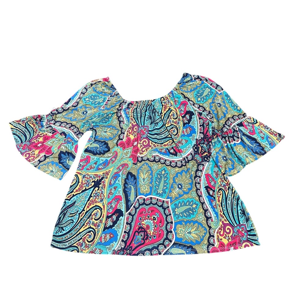 MOA Top Women's Large Paisley‎ Print Off-the-Shoulder Colorful Blouse Boho Y2K